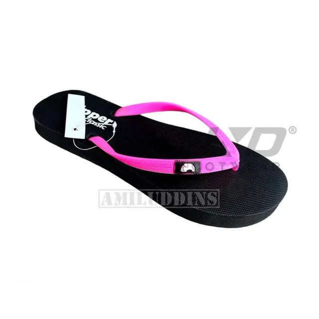 FlLLPERR Girl's Sandal Jepit Karet Wanita Santai Casual - Hitam Pink JNDF