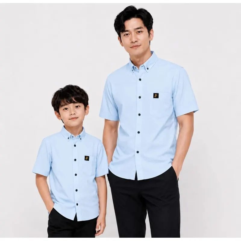 Kemeja Couple Polos Lengan Pendek Ayah DAN Anak Warna ICE Blue