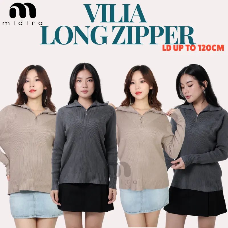 Midira Vilia Long Zipper Knit Lengan Panjang Hijab Friendly Big Size