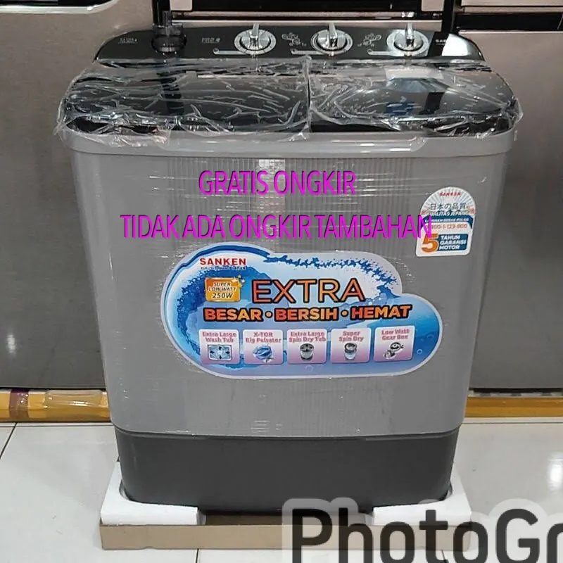 SANKEN Mesin Cuci 2 Tabung 8 Kg Twin Tub - TW-8827EGY - Hitam Low Watt 250 Kapasitas 8kg
