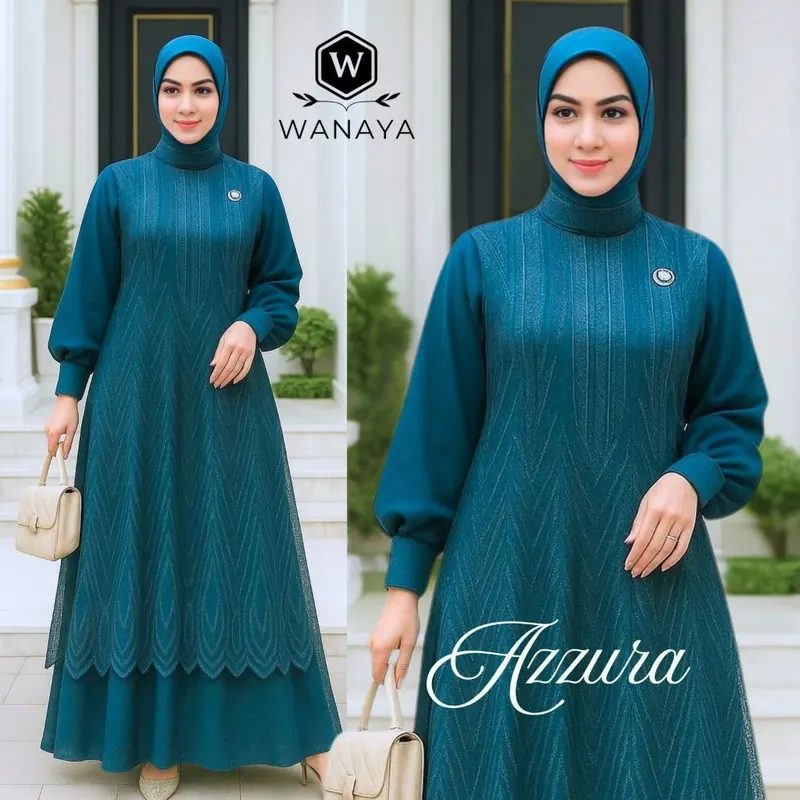 Azzura Gamis Ceruty Babydoll Brukat Tullle Mewah Elegan Dress Muslimah Model Pesta