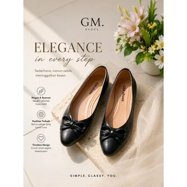 Pantofel Wanita flatshoes GM.SHOES dengan Sol Anti Slip, Nyaman Dipakai