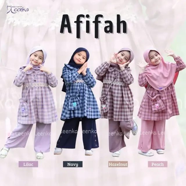 Oneset Afifah Setelan Tunik Celana Panjang Kulot Anak Dan Remaja Usia 2-14 Tahun Motif