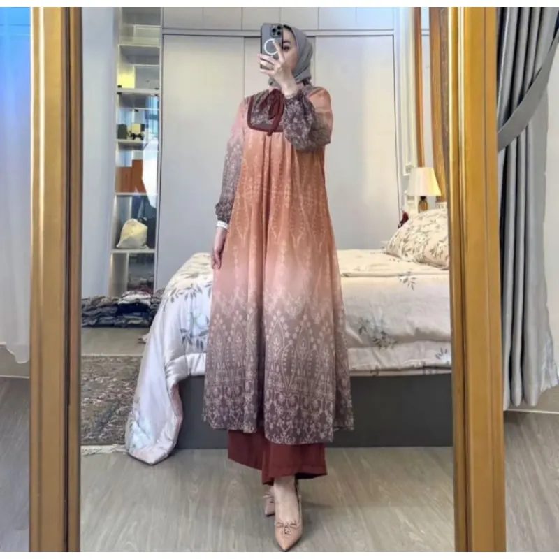 Arina Ceruty Set Long Tunik Setelan Muslim Wanita Kekinian 2024