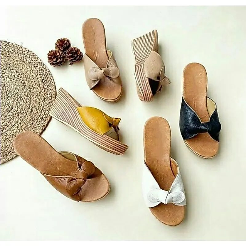 Sandal kulit wanita wedges tinggi 7cm model pita kokop terbest seller