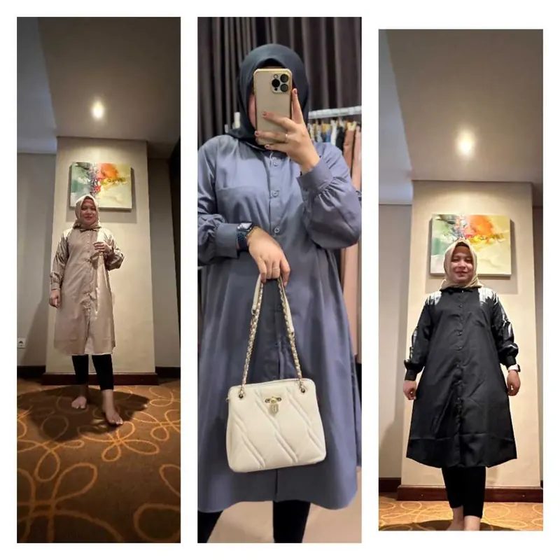 Clara Tunik Premium Full Kancing Atasan Wanita Blouse Muslim Lengan Balon Panjang dengan