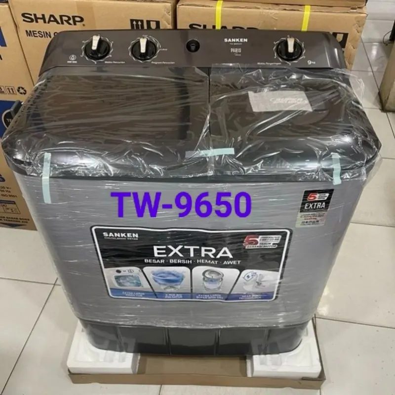 Mesin Cuci Sanken 2 Tabung TW-9650GY (9 KG) Low Watt Hijab Series