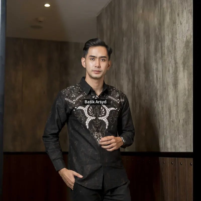 AIRTA HITAM Kemeja Batik Pria Solo Lengan Panjang Bahan Katun Lapis Furing Adem Nyaman