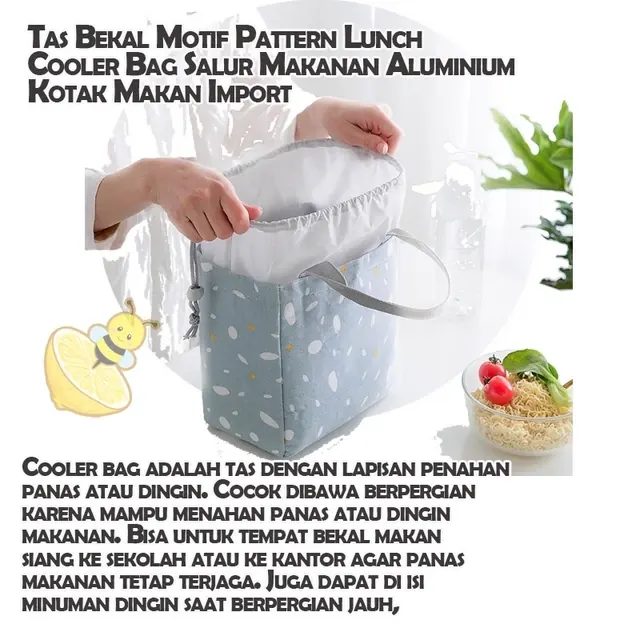 Tas Bekal Motif Pattern Lunch Cooler Bag Salur Makanan Aluminium Kotak Makan Import