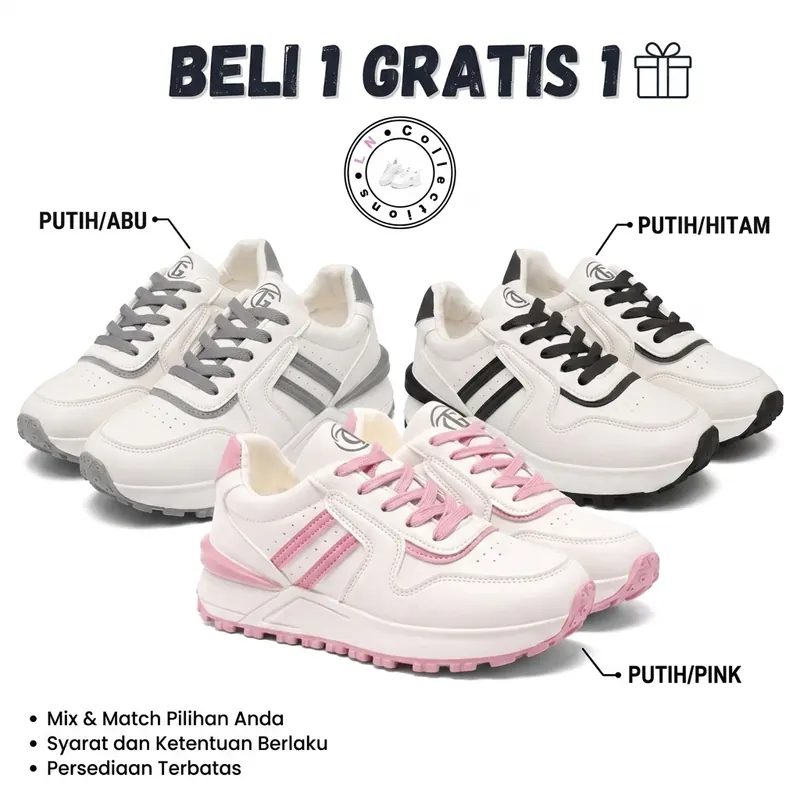 Beli 1 Gratis 1 Sepatu Sneakers Wanita Putih Bulan Suci Special THR