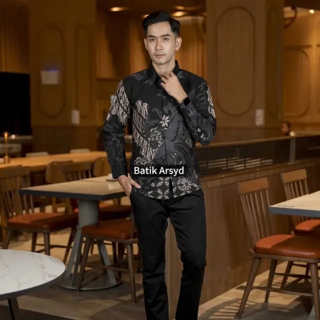 SELING HITAM Kemeja Batik Pria Solo Lengan Panjang Motif Bahan Katun Lapis Furing Adem