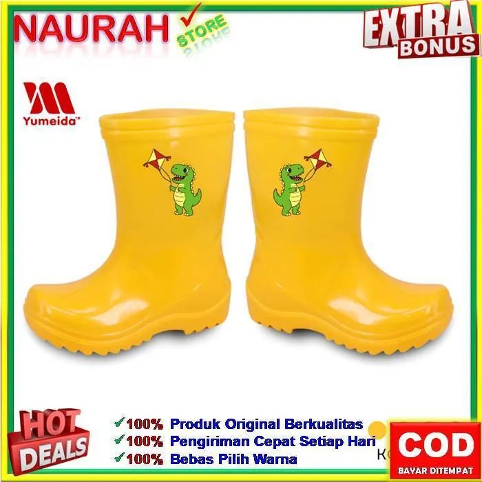 Sepatu Boot Anak Yumeida YMS Karakter Dino Original Karet Tahan Air Lumpur