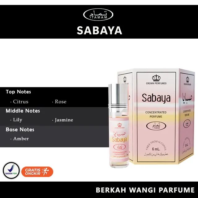 Parfum Roll-On SABAYA Non Alkohol 6ML (1 Box Isi 6) BPOM BY TAMAM
