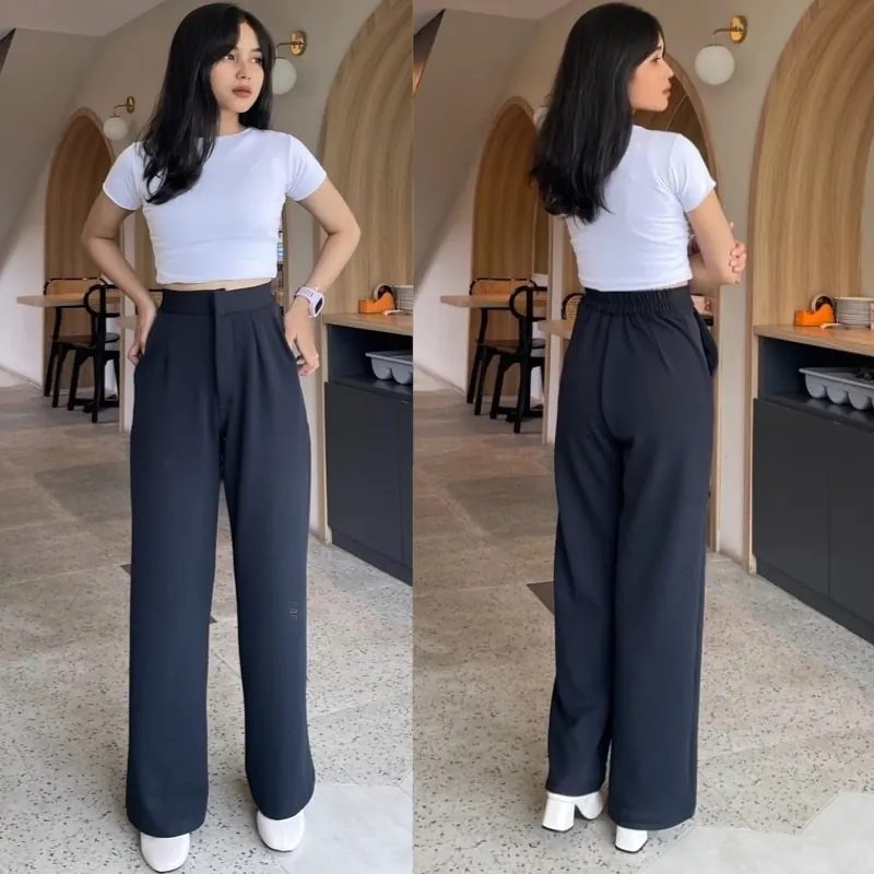 DIOBEE - COZIE PANTS HW Cullote Wanita - HAK 2 RIB KNIT - Celana Anti Kusut 338 - Panjang