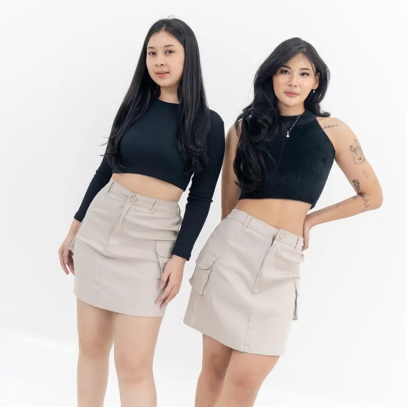 Rok Kargo Pendek Wanita / Mizel Mini Skirt Cargo / Polos Korean Style / Katun Premium