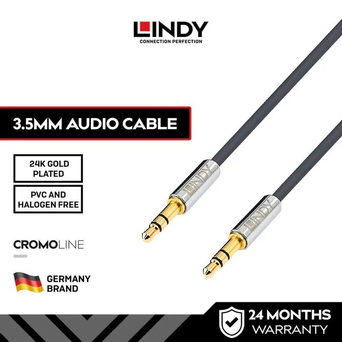 LINDY Kabel Audio AUX 3.5mm Male to TRS Gold Plated HiFi Stereo TPE Premium, 0.5-5 Meter