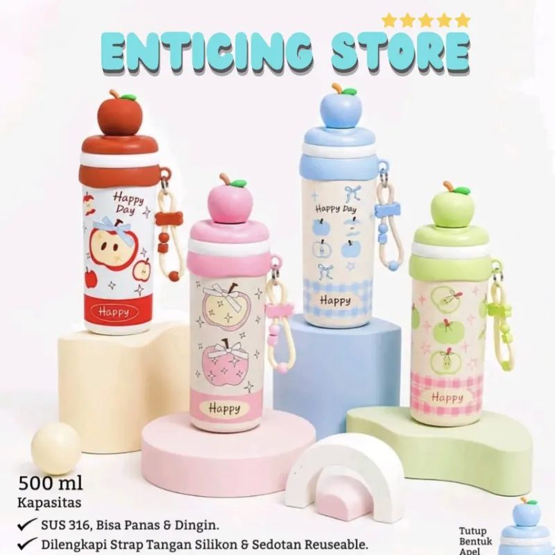 Termos Tumbler Apel Stainless SUS 316 Aesthetic Insulated 500ml FREE TALI Tahan Panas