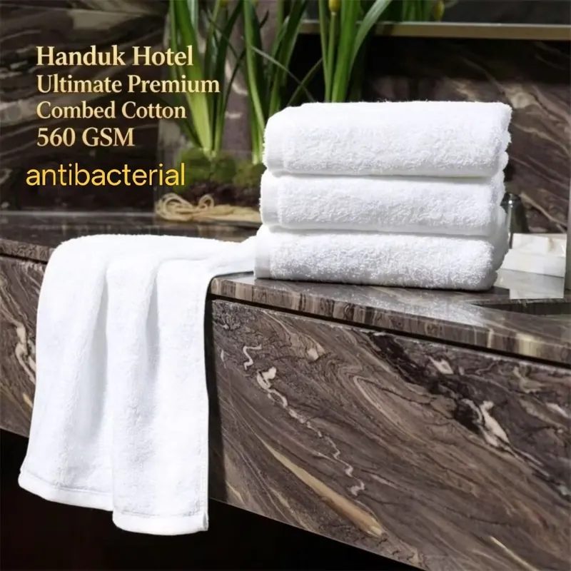 Handuk Hotel Putih bintang 5 premium Anti bakteri 560 gsm 70x140cm soft cotton dg benang