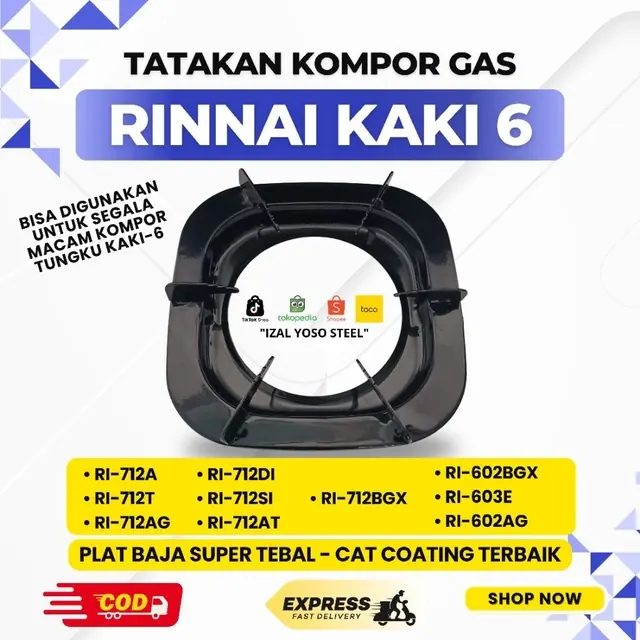 Tungku Kompor Gas Rinnai Kaki 6 RI 712BGX/RI712T/RI712A/RI712AG/712DI/ Dll - Tatakan 6