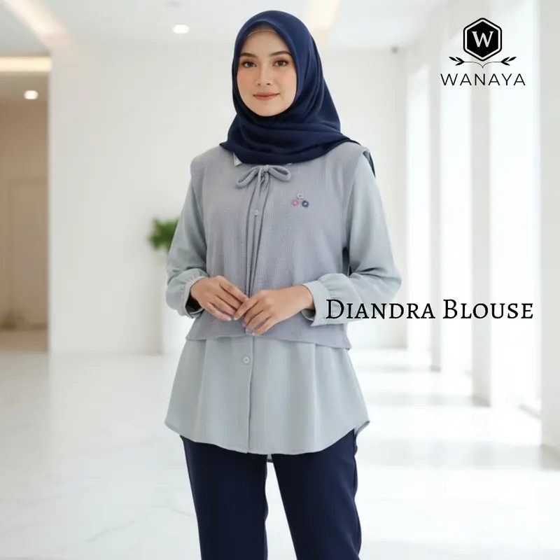 Set Atasan Wanita Blouse Diandra dengan Kemeja Crinkle Ringan Rompi Knit Premium Korea