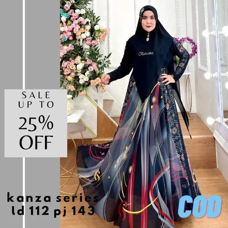 Gamis Muslimah Charissa syar'i Kanza Series Ceruty Baby Doll Premium, Busui, Rok 6 Meter