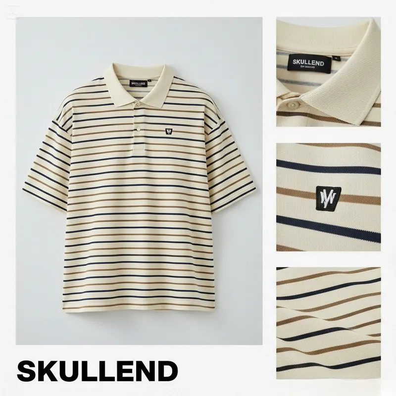 SKULLEND Rugby Tshirt Polo Stripe Hitam Putih Baju Kaos Kerah Pria Keren Lengan Pendek