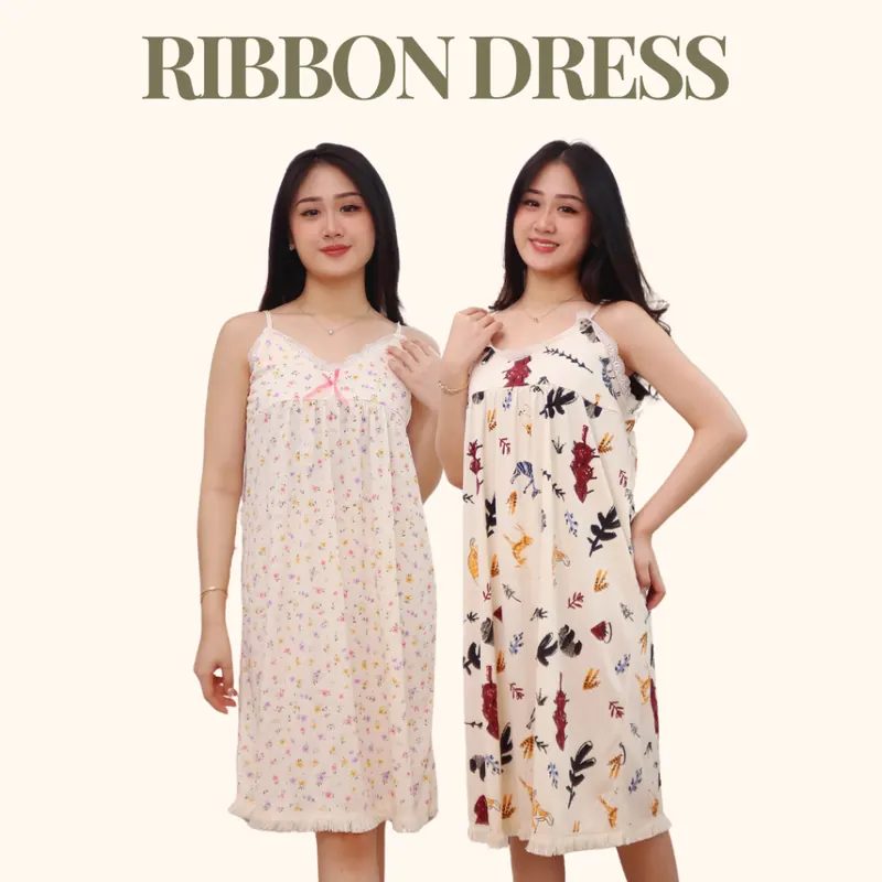 Ribbon Dress Piyama Premium Import Renda Pita Polos