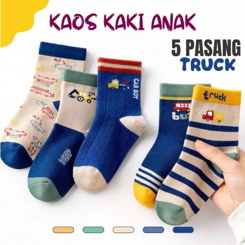 5PASANG Kaos Kaki Anak Laki Motif Beruang Truck Umur 3 4 5 6 7 8 Tahun