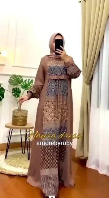 Beenabasic gamis dress amore by ruby naura rampel motif kombinasi simple kekinian