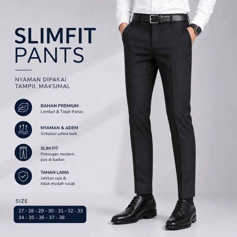 GHUFFRIND - Celana Pria Bahan Semi Wol Premium - Slim Fit, Formal & Casual, Praktis&Mudah