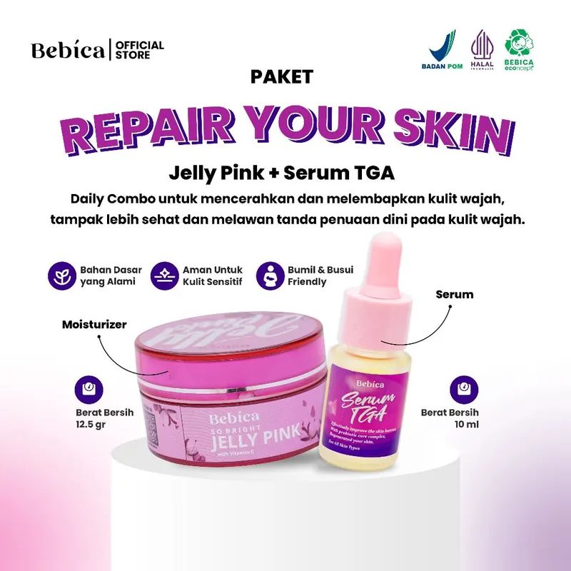 BEBICA Paket Repair Your Skin - So Bright Jelly Pink + Serum TGA Tone Glow Arbutin