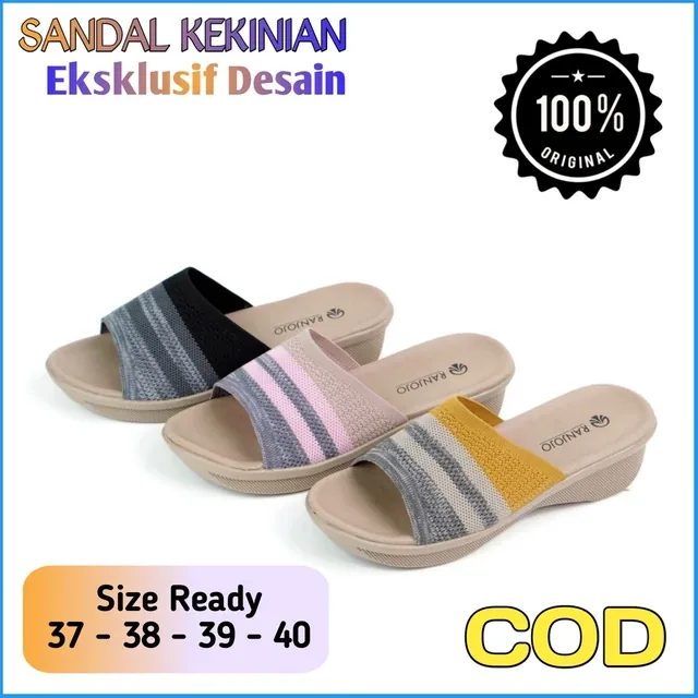 New Sandal Wanita Premium Selop Rajut Wedges Sendal Kekinian (Type RJ03)