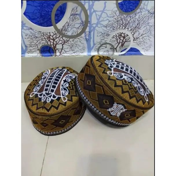 Peci kopiah terompah motif pintu aceh/peci malaysia/peci pakistan aceh bordir logo