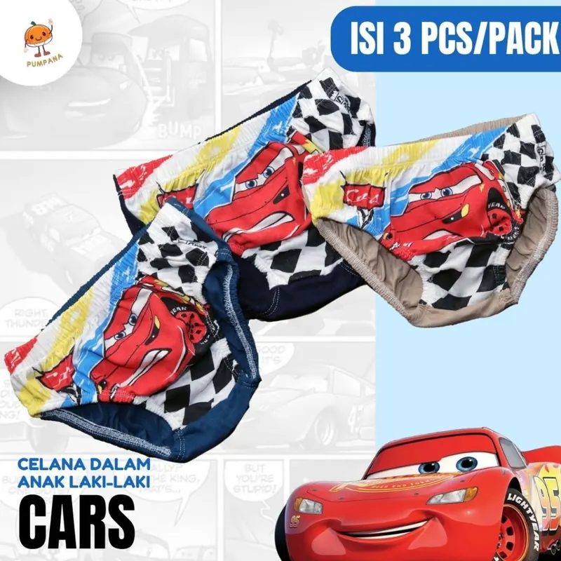 Celana Dalam Sempak Anak Laki Karakter Cars Usia 3 - 8 tahun isi 3 pcs Katun - Pumpana