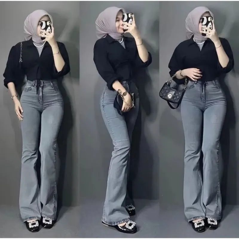 Celana Cutbray Jeans Denim Wanita Panjang Highwaist Jumbo Strech Premium Original