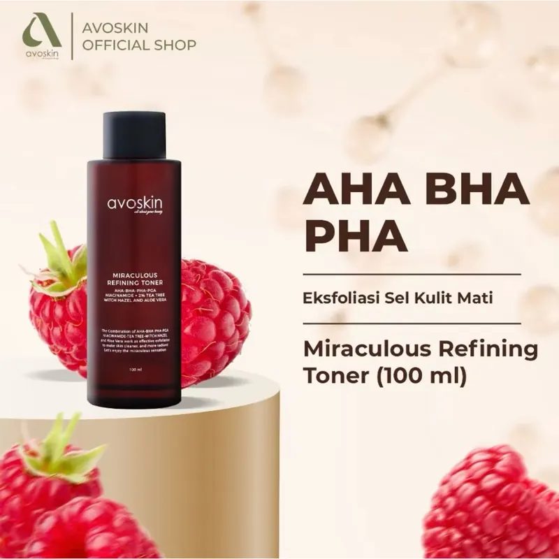 Avoskin Miraculous Refining Toner 20/100ml - AHA BHA PHA Eksfoliasi Wajah, Menghaluskan &