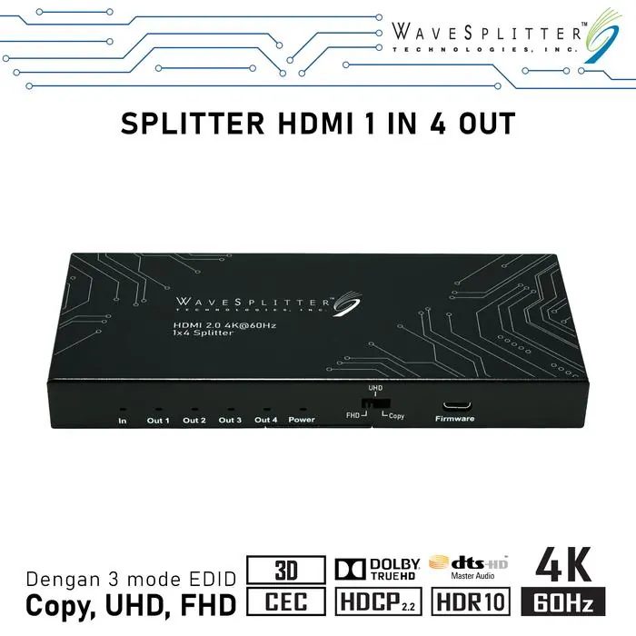 Splitter HDMI 1 to 4 Wavesplitter 4K 60Hz UHD FHD HDR10