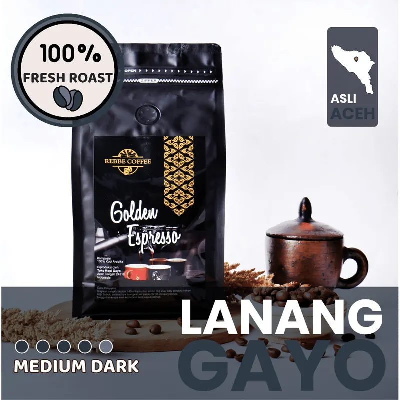 Kopi Lanang Arabika Gayo Aceh Premium Peaberry Semiwashed Medium to Dark Roast Golden