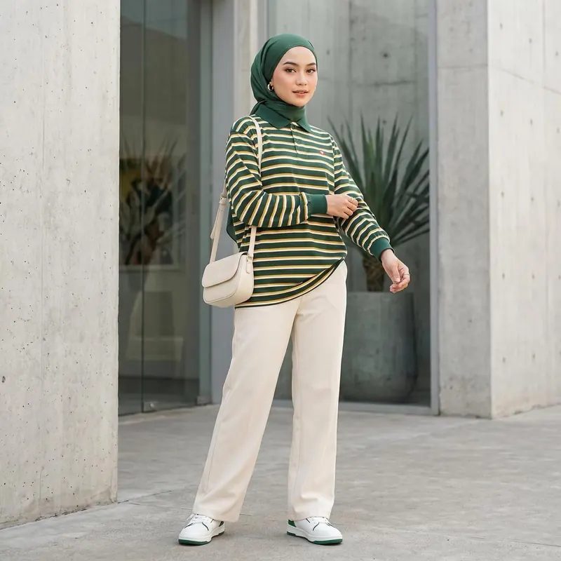RUSKY X SKULLEND - Rugby Kaos Oversize Motif Garis Berkerah Cotton 24s Aesthetic