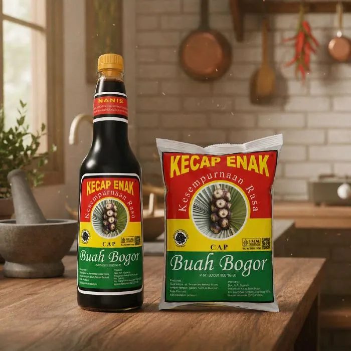 Kecap Enak Cap Buah Bogor (Sebelumnya Siwalan) Botol Pet 600ml, Pillow Pack 880ml