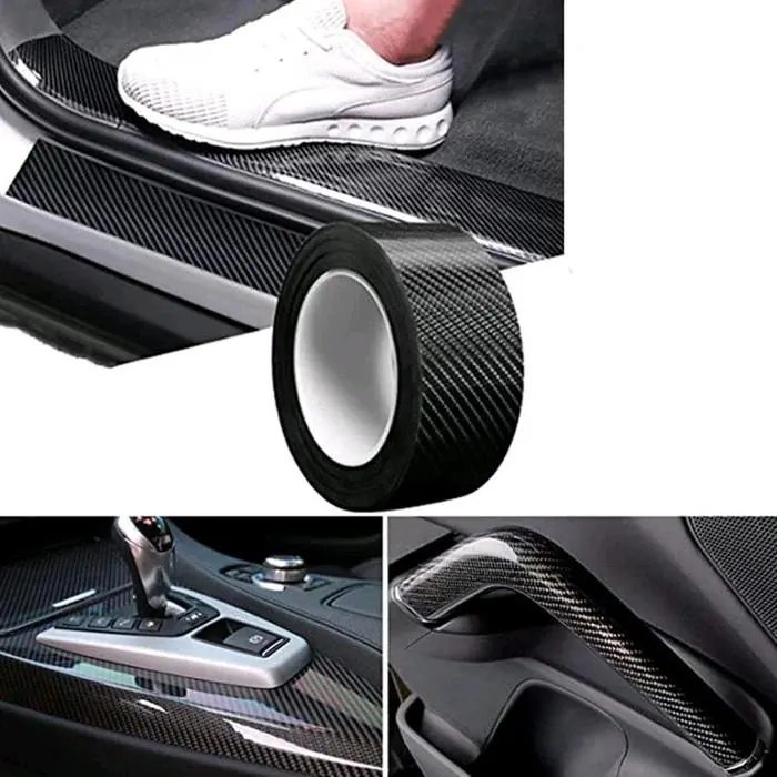 Sticker Stiker Carbon Fiber Anti Gores untuk Bawah Pintu Mobil Interior Eksterior Hitam