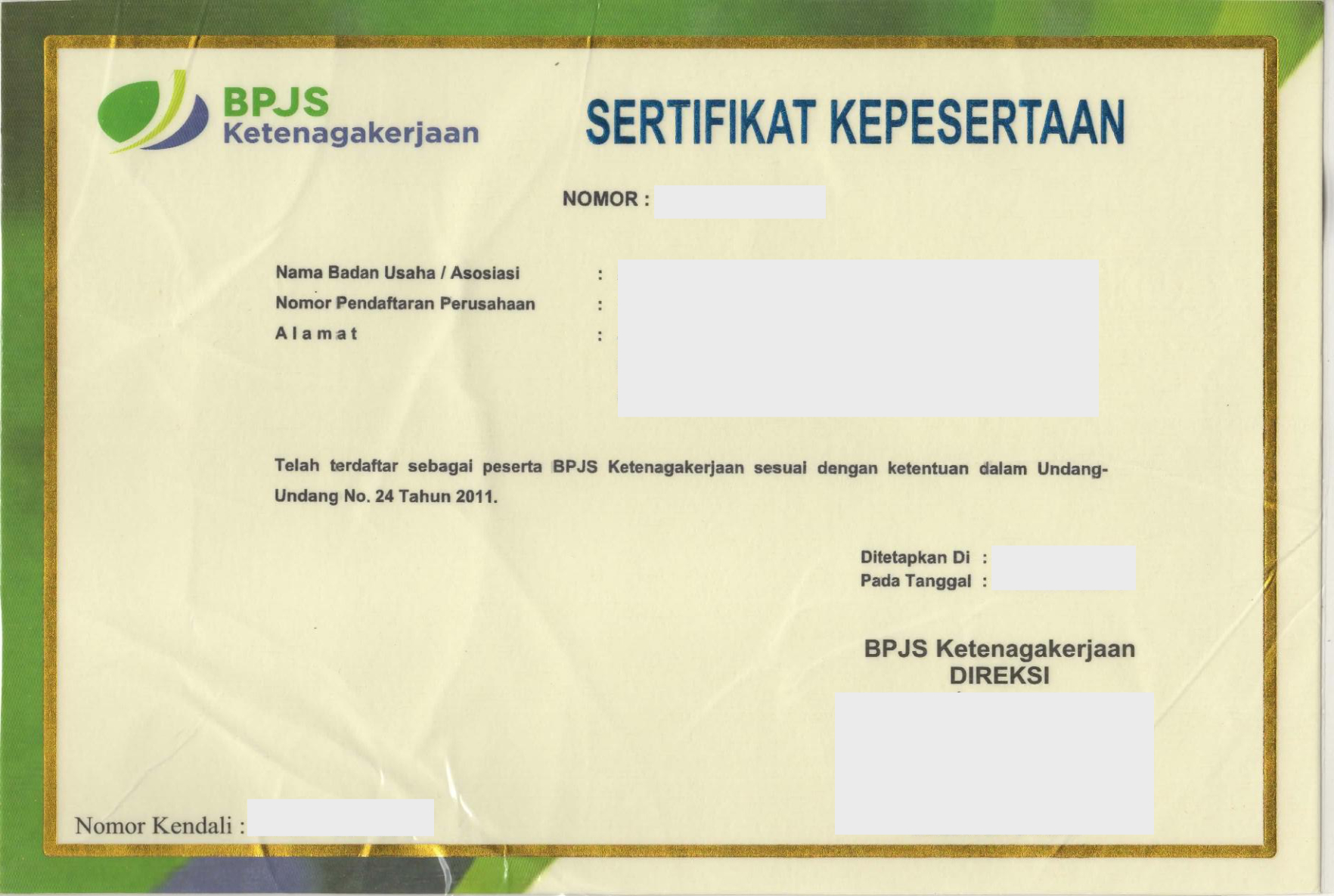 Certificate of Company BPJS Ketenagakerjaan
